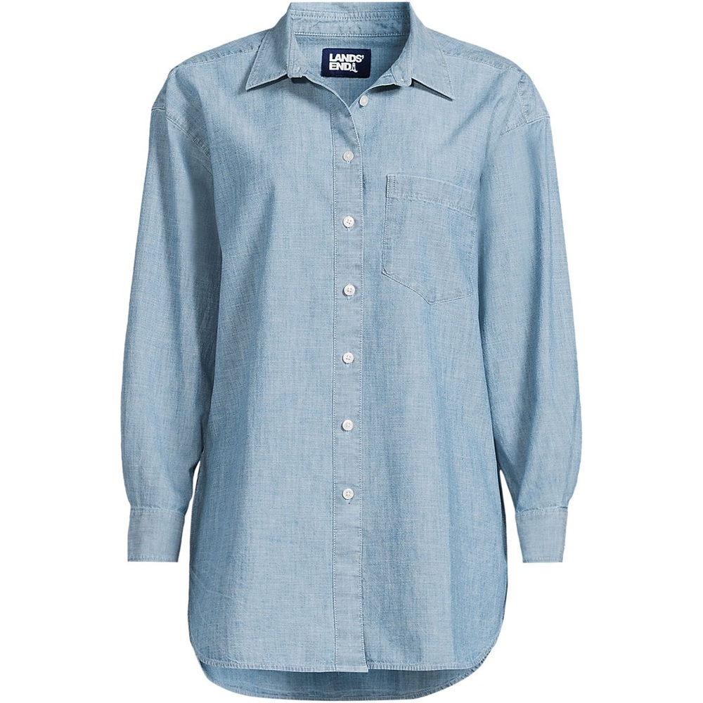 Lands' End Chambray Oversized Button Front Shirt